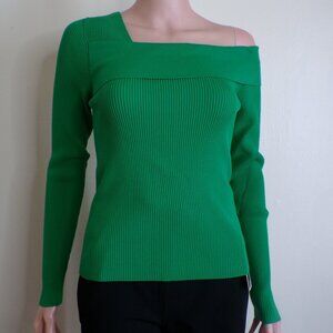 Boutique Green One-Shoulder Ribbed Sweater – Size [M]